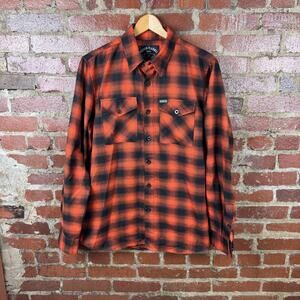 Dixxon Flannel Shirt Mens Medium Orange Plaid Workforce Button Up Long Sleeve